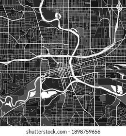 Dark vector art map of DesMoines, Iowa, UnitedStates with fine gray gradations for urban and rural areas. The different shades of gray in the DesMoines  map do not follow any particular pattern.