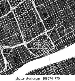 Dark vector art map of Detroit, Michigan, UnitedStates with fine gray gradations for urban and rural areas. The different shades of gray in the Detroit  map do not follow any particular pattern.
