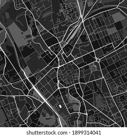 Dark vector art map of Duren, North Rhine-Westphalia, Germany with fine grays for urban and rural areas. The different shades of gray in the Duren  map do not follow any particular pattern.