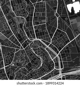 Dark vector art map of Erfurt, Thuringia, Germany with fine grays for urban and rural areas. The different shades of gray in the Erfurt  map do not follow any particular pattern.