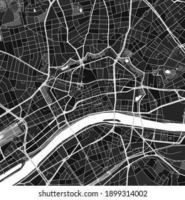 Dark vector art map of FrankfurtamMain, Hesse, Germany with fine grays for urban and rural areas. The different shades of gray in the FrankfurtamMain  map do not follow any particular pattern.