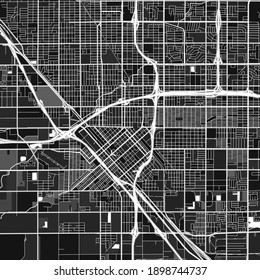 Dark vector art map of Fresno, California, UnitedStates with fine gray gradations for urban and rural areas. The different shades of gray in the Fresno  map do not follow any particular pattern.