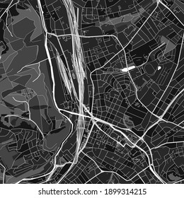 Dark vector art map of Hagen, North Rhine-Westphalia, Germany with fine grays for urban and rural areas. The different shades of gray in the Hagen  map do not follow any particular pattern.