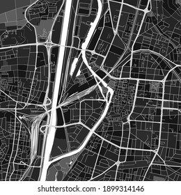 Dark vector art map of Heilbronn, Baden-Wuerttemberg, Germany with fine grays for urban and rural areas. The different shades of gray in the Heilbronn  map do not follow any particular pattern.