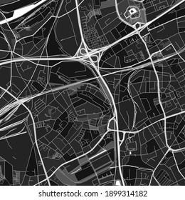 Dark vector art map of Herne, North Rhine-Westphalia, Germany with fine grays for urban and rural areas. The different shades of gray in the Herne  map do not follow any particular pattern.