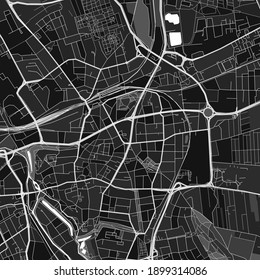 Dark vector art map of Hildesheim, Lower Saxony, Germany with fine grays for urban and rural areas. The different shades of gray in the Hildesheim  map do not follow any particular pattern.