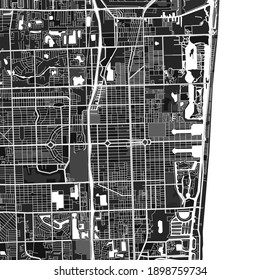 Dark vector art map of Hollywood, Florida, UnitedStates with fine gray gradations for urban and rural areas. The different shades of gray in the Hollywood  map do not follow any particular pattern.