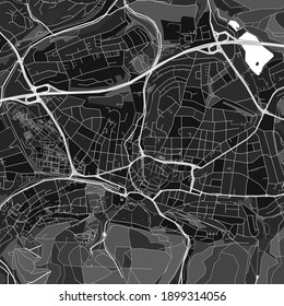 Dark vector art map of Iserlohn, North Rhine-Westphalia, Germany with fine grays for urban and rural areas. The different shades of gray in the Iserlohn  map do not follow any particular pattern.