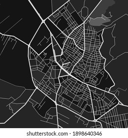 Dark vector art map of Korce, Albania with fine gray gradations for urban and rural areas. The different shades of gray in the Korce  map do not follow any particular pattern.