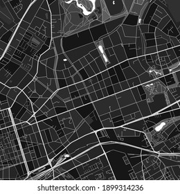 Dark vector art map of Krefeld, North Rhine-Westphalia, Germany with fine grays for urban and rural areas. The different shades of gray in the Krefeld  map do not follow any particular pattern.