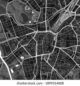 Dark vector art map of Leipzig, Saxony, Germany with fine grays for urban and rural areas. The different shades of gray in the Leipzig  map do not follow any pattern.