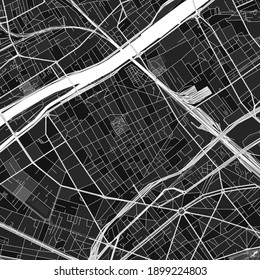 Dark vector art map of Levallois-Perret, Hauts-de-Seine, France with fine grays for urban and rural areas. The different shades of gray in the Levallois-Perret  map do not follow any pattern.