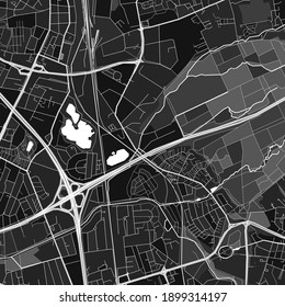 Dark vector art map of Leverkusen, North Rhine-Westphalia, Germany with fine grays for urban and rural areas. The different shades of gray in the Leverkusen  map do not follow any particular pattern.