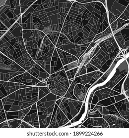 Dark vector art map of Limoges, Haute-Vienne, France with fine grays for urban and rural areas. The different shades of gray in the Limoges  map do not follow any particular pattern.