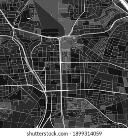 Dark vector art map of Ludwigsburg, Baden-Wuerttemberg, Germany with fine grays for urban and rural areas. The different shades of gray in the Ludwigsburg  map do not follow any particular pattern.