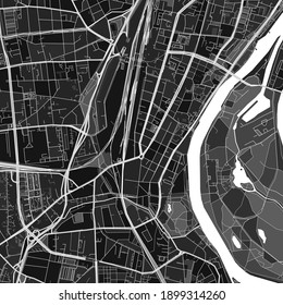 Dark vector art map of Magdeburg, Saxony-Anhalt, Germany with fine grays for urban and rural areas. The different shades of gray in the Magdeburg  map do not follow any particular pattern.