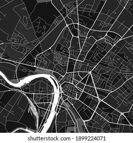Dunkle Vektorgrafik von Montauban, Tarn-et-Garonne, Frankreich mit feinem Grau für städtische und ländliche Gebiete. Die verschiedenen Grau-Farbtöne in der Montauban-Karte folgen keinem bestimmten Muster.