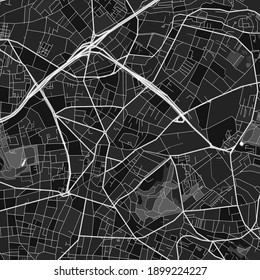Dark vector art map of Montreuil, Seine-Saint-Denis, France with fine grays for urban and rural areas. The different shades of gray in the Montreuil  map do not follow any particular pattern.