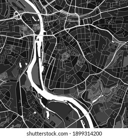 Dark vector art map of MulheimanderRuhr, North Rhine-Westphalia, Germany with fine grays for urban and rural areas. The different shades of gray in the MulheimanderRuhr  map do not follow any pattern.