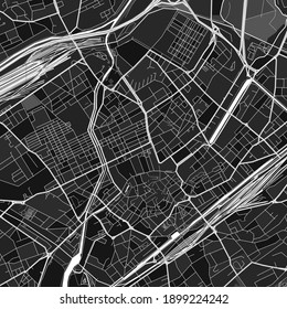 Dark vector art map of Mulhouse, Haut-Rhin, France with fine grays for urban and rural areas. The different shades of gray in the Mulhouse  map do not follow any particular pattern.