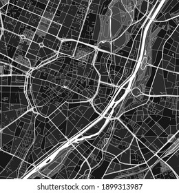 Dunkle Vektorgrafik von Munchen, Bayern, Deutschland mit feinen Grau für städtische und ländliche Gebiete. Die verschiedenen Grau-Farbtöne in der Munchen-Karte folgen keinem bestimmten Muster.