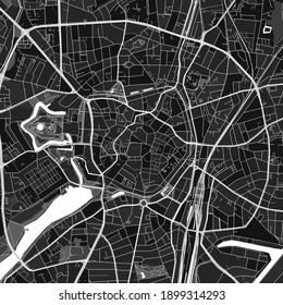 Dark vector art map of Munster, North Rhine-Westphalia, Germany with fine grays for urban and rural areas. The different shades of gray in the Munster  map do not follow any particular pattern.