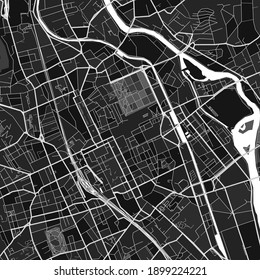 Dark vector art map of Nancy, Meurthe-et-Moselle, France with fine grays for urban and rural areas. The different shades of gray in the Nancy  map do not follow any particular pattern.