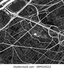 Dark vector art map of Nanterre, Hauts-de-Seine, France with fine grays for urban and rural areas. The different shades of gray in the Nanterre  map do not follow any particular pattern.