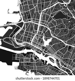 Dark vector art map of Oakland, California, UnitedStates with fine gray gradations for urban and rural areas. The different shades of gray in the Oakland  map do not follow any particular pattern.