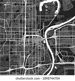 Dark vector art map of Omaha, Nebraska, UnitedStates with fine gray gradations for urban and rural areas. The different shades of gray in the Omaha  map do not follow any particular pattern.
