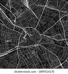 Dark vector art map of Paderborn, North Rhine-Westphalia, Germany with fine grays for urban and rural areas. The different shades of gray in the Paderborn  map do not follow any particular pattern.