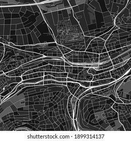 Dark vector art map of Pforzheim, Baden-Wuerttemberg, Germany with fine grays for urban and rural areas. The different shades of gray in the Pforzheim  map do not follow any particular pattern.