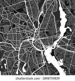 Dark vector art map of Providence, Rhode Island, UnitedStates with fine gray gradations for urban and rural areas. The different shades of gray in the Providence  map do not follow any pattern.