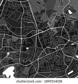 Dark vector art map of Ratingen, North Rhine-Westphalia, Germany with fine grays for urban and rural areas. The different shades of gray in the Ratingen  map do not follow any particular pattern.