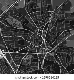 Dark vector art map of Recklinghausen, North Rhine-Westphalia, Germany with fine grays for urban and rural areas. The different shades of gray in the Recklinghausen  map do not follow any pattern.