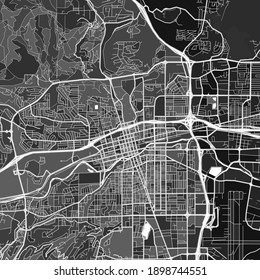 Dark vector art map of Reno, Nevada, UnitedStates with fine gray gradations for urban and rural areas. The different shades of gray in the Reno  map do not follow any particular pattern.