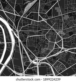 Dunkle Vektorgrafik von Saint-Denis, Seine-Saint-Denis, Frankreich mit feinen Grau für städtische und ländliche Gebiete. Die verschiedenen Grautöne auf der Karte von Saint-Denis folgen keinem bestimmten Muster.