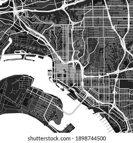 Dark vector art map of SanDiego, California, UnitedStates with fine gray gradations for urban and rural areas. The different shades of gray in the SanDiego  map do not follow any particular pattern.