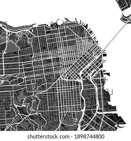 Dark vector art map of SanFrancisco, California, UnitedStates with fine gray gradations for urban and rural areas. The different shades of gray in the SanFrancisco  map do not follow any pattern.