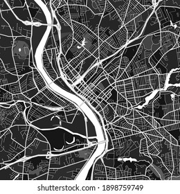 Dark vector art map of Springfield, Massachusetts, UnitedStates with fine gray gradations for urban and rural areas. The different shades of gray in the Springfield  map do not follow any pattern.