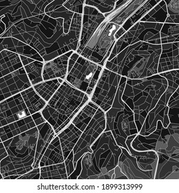 Dark vector art map of Stuttgart, Baden-Wuerttemberg, Germany with fine grays for urban and rural areas. The different shades of gray in the Stuttgart  map do not follow any particular pattern.