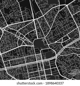 Dark vector art map of Tirana, Albania with fine gray gradations for urban and rural areas. The different shades of gray in the Tirana  map do not follow any particular pattern.