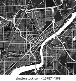 Dark vector art map of Toledo, Ohio, UnitedStates with fine gray gradations for urban and rural areas. The different shades of gray in the Toledo  map do not follow any particular pattern.