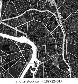 Dark vector art map of Toulouse, Haute-Garonne, France with fine grays for urban and rural areas. The different shades of gray in the Toulouse  map do not follow any particular pattern.