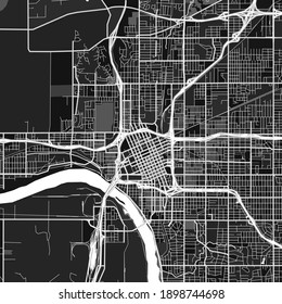 Mapa de arte vector oscuro de Tulsa, Oklahoma, Estados Unidos con gradaciones grises finas para áreas urbanas y rurales. Los diferentes tonos de gris en el mapa de Tulsa no siguen ningún patrón en particular.