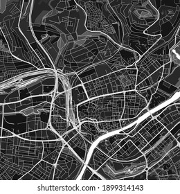 Dark vector art map of Ulm, Baden-Wuerttemberg, Germany with fine grays for urban and rural areas. The different shades of gray in the Ulm  map do not follow any particular pattern.