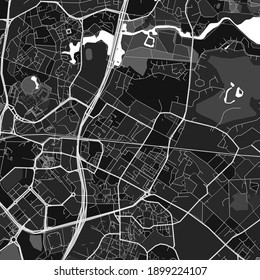 Dark vector art map of Villeneuve-dAscq, Nord, France with fine grays for urban and rural areas. The different shades of gray in the Villeneuve-dAscq  map do not follow any particular pattern.