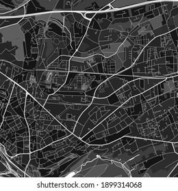 Dark vector art map of Witten, North Rhine-Westphalia, Germany with fine grays for urban and rural areas. The different shades of gray in the Witten  map do not follow any particular pattern.