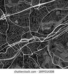 Dark vector art map of Wuppertal, North Rhine-Westphalia, Germany with fine grays for urban and rural areas. The different shades of gray in the Wuppertal  map do not follow any particular pattern.