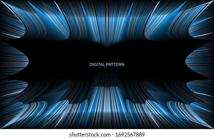 Dark vector background with blue striped shiny elements. Light effect of glow. Abstract vector illustrations.